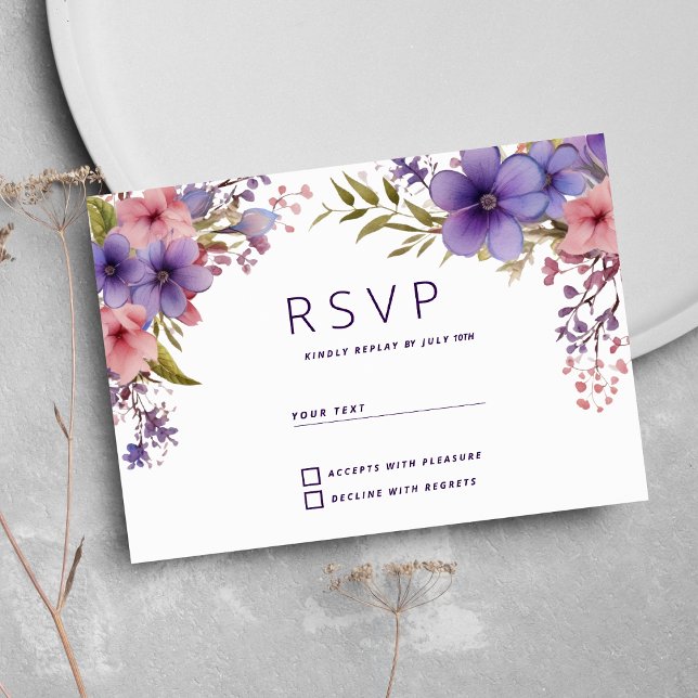 Vår sommarlavender rosa blommigt OSA av  Inbjudningar (Spring summer lavender pink floral RSVP)