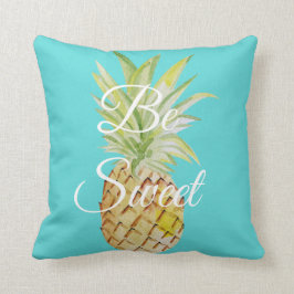 Var Söt Ananas Turkos Blå Akvarell Kudde