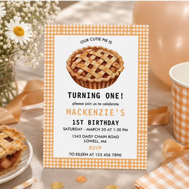 Vår söta lilla älsklings 1-årsdag inbjudningar (Our Cutie Pie's 1st Birthday Invitation)