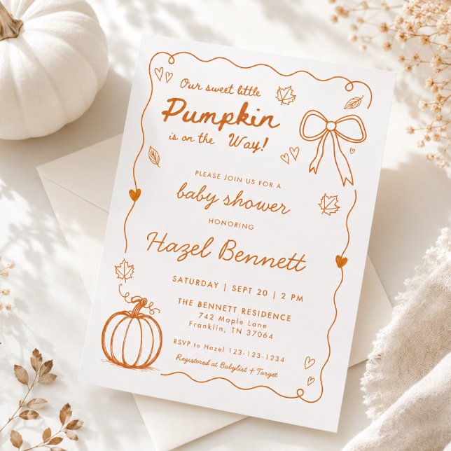 Vår söta lilla pumpa Doodle Baby Shower Inbjudningar (Skapare uppladdad)