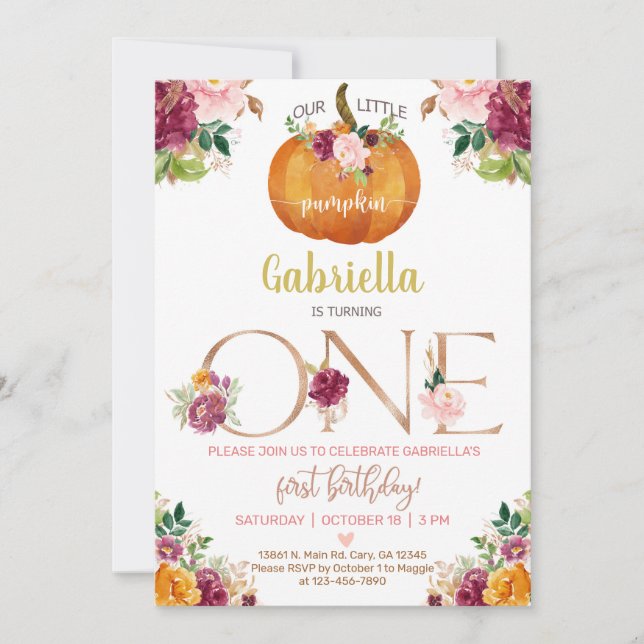 Vår söta lilla pumpa första födelsedag inbjudan (Framsida)