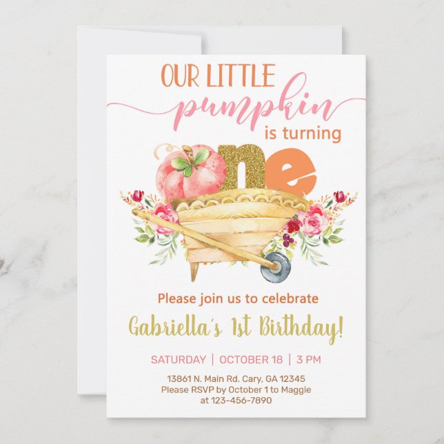 Vår söta lilla pumpa, första födelsedag inbjudan. inbjudningar (Framsida)