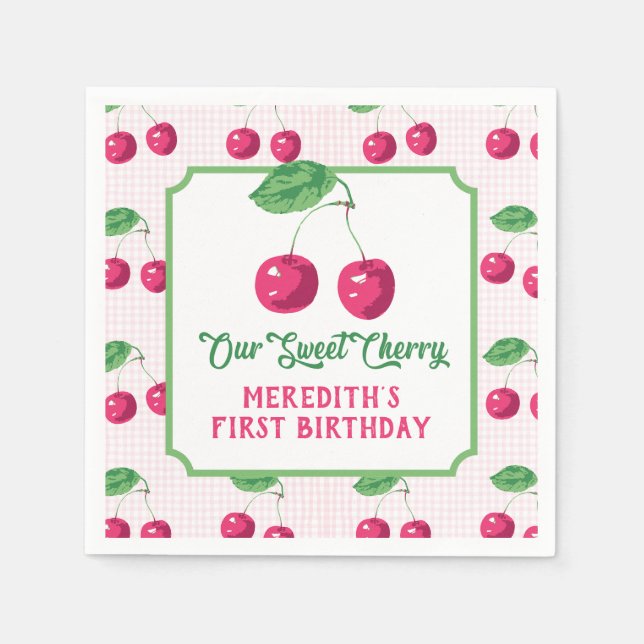 "Vår sötkörsbärsdag" Rosa och Grönt födelsedag Pappersservett (Framsidan)
