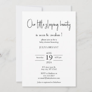 Vår sovande skönhet minimalistisk baby shower inbjudningar