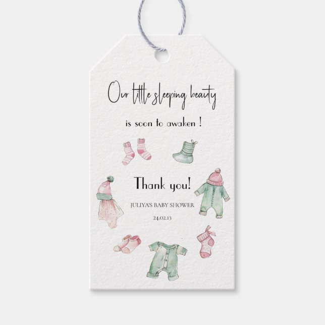 Vår sovande skönhetsknappdusch presentetikett (Framsidan)