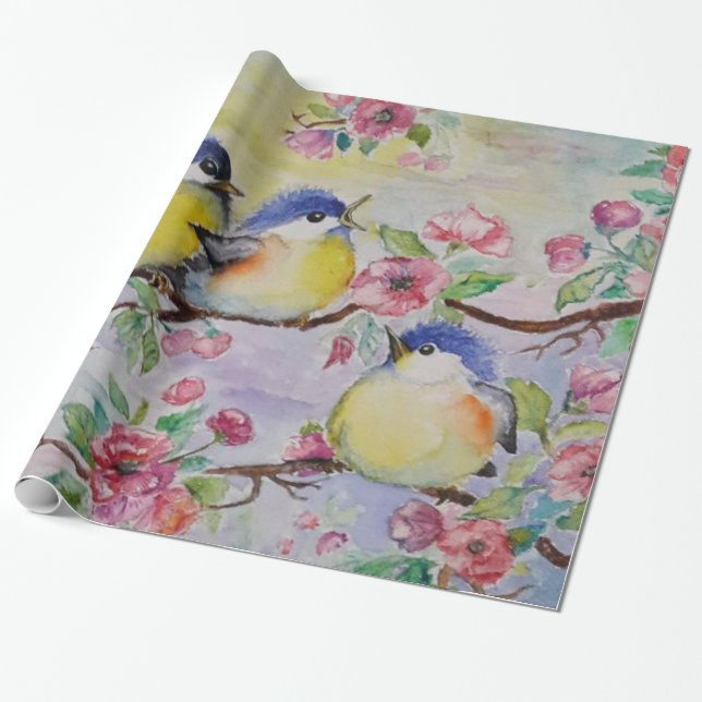 Vår Sparrows Wrapping Papper Presentpapper (Utrullad)