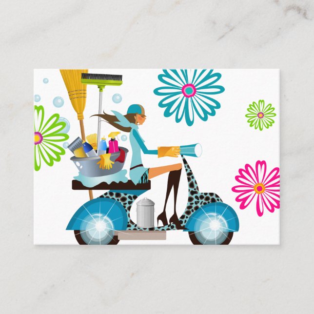 Vår Städning Retro Daisy Flowers Visitkort (Framsida)