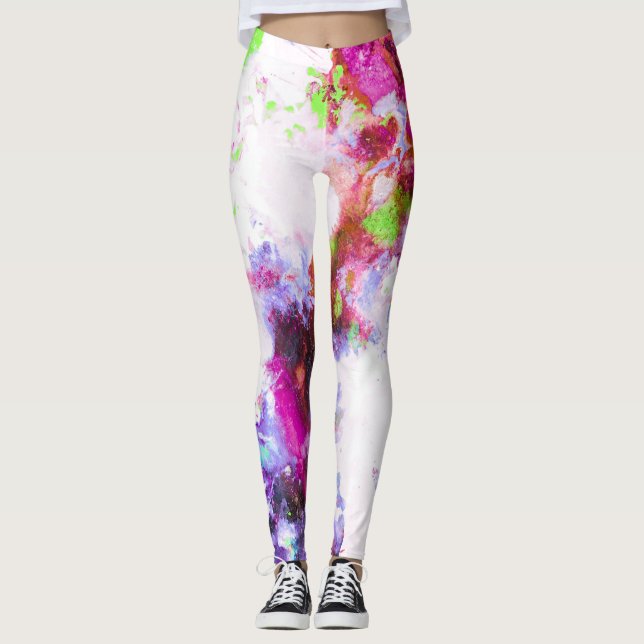 Vår Stänk Färgfull Abstrakt Artsy Alcohol Bläck Leggings (Framsida)