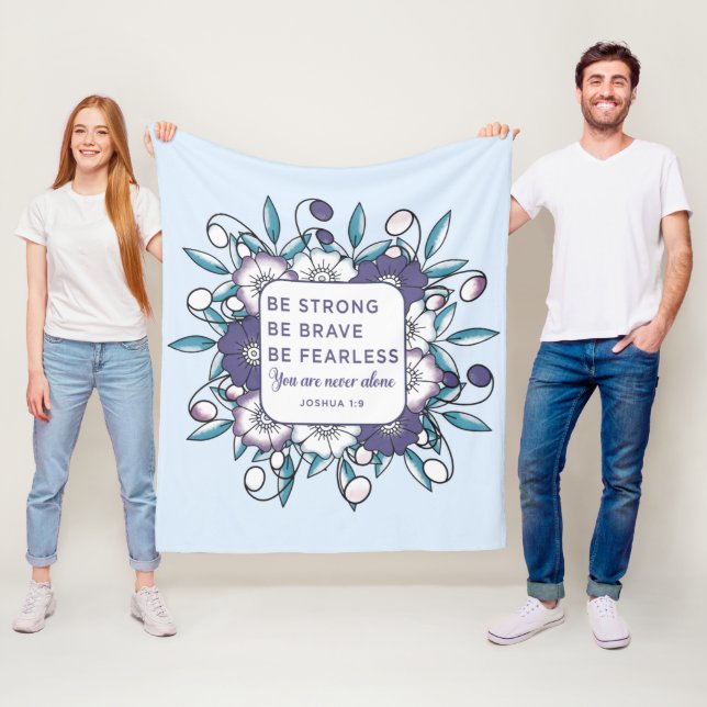 Var stark Modig rädd - Bible Verse Ull Bla Fleecefilt (På plats)