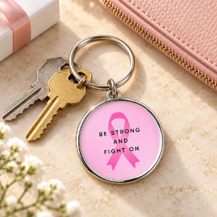 Var Stark och Fortsätt Bekämpa Rosa Bröstcancer Ci Rund Silverfärgad Nyckelring