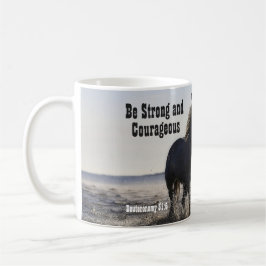 Var stark och modig bibel Verse Deut 31 Horse Kaffemugg