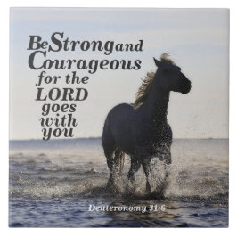 Var stark och modig bibel Verse Deut 31 Horse Kakelplatta