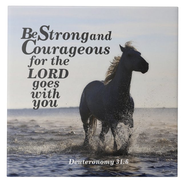 Var stark och modig bibel Verse Deut 31 Horse Kakelplatta (Framsidan)