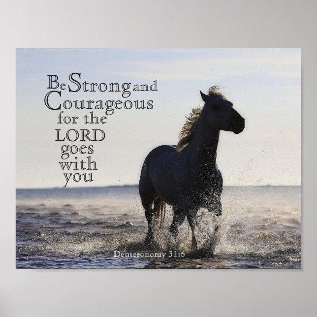 Var stark och modig bibel Verse Deut 31 Horse Poster (Framsidan)