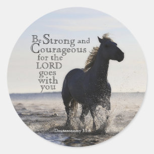 Var stark och modig bibel Verse Deut 31 Horse Runt Klistermärke