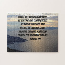 Var stark och modig Joshua 1:9 Sjö-solnedgången Pussel