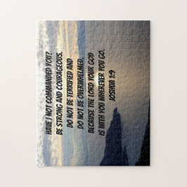 Var stark och modig Joshua 1:9 Sjö-solnedgången Pussel