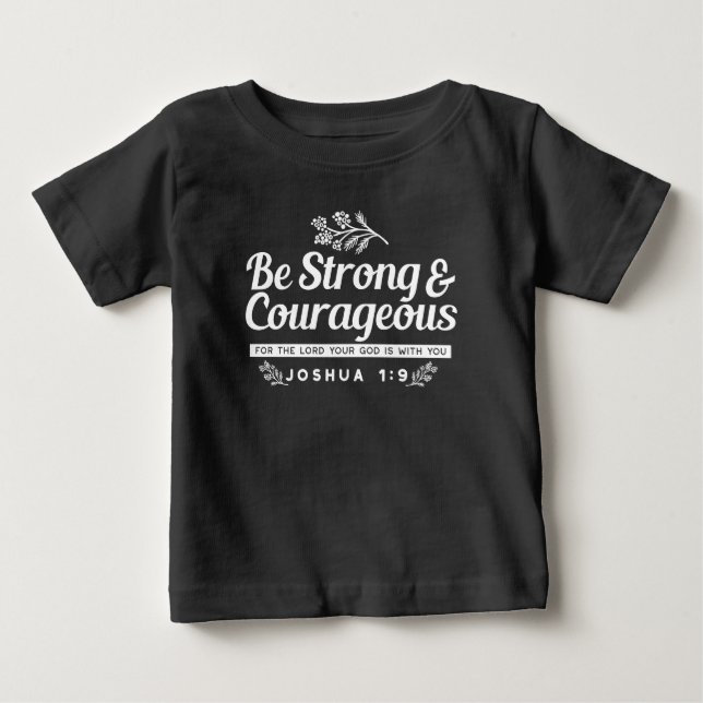 Var stark och modig – Josua 1:9 Bibelvers  T Shirt (Framsida)