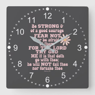 Var stark och modig KJV Bible Verse Fyrkantig Klocka