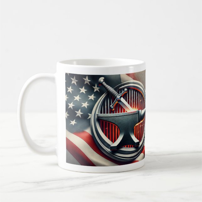 Var stark och modig. Svärd i Forge. Kaffemugg (Vänster)