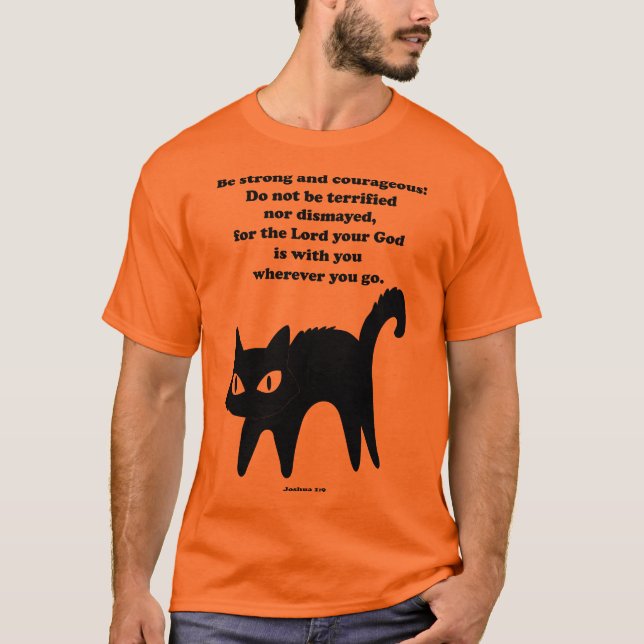 Var stark och modig svart katt t shirt (Framsida)