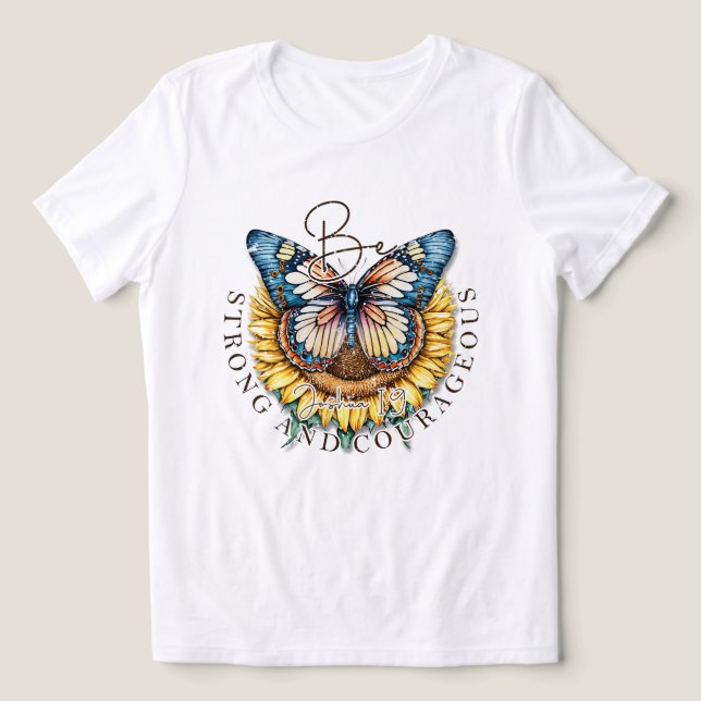 Var starka och modiga bibelcitat t shirt (Design Framsida)