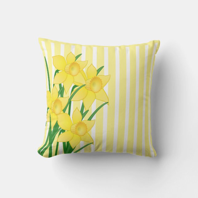 Vår Stil Daffodils på Gult och vit stripe Kudde (Framsida)