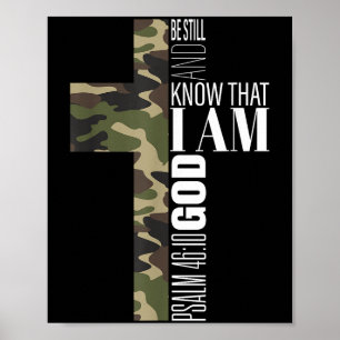 Var stilla och känn gud, kristen Bible Verse Grönt Poster