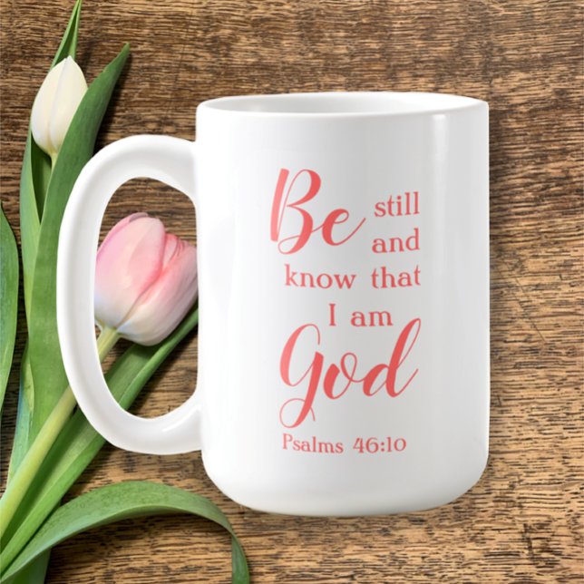 Var stilla och känn | Personlig Script Namn Gift Kaffemugg (Add a name to this chic stylish mug for a personalized unique Bible Scripture coffee mug gift. )