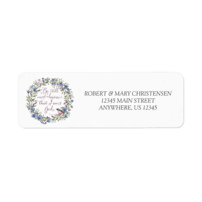 Var stilla och känn - Psalm 46:10 Returadress Etikett (Framsidan)