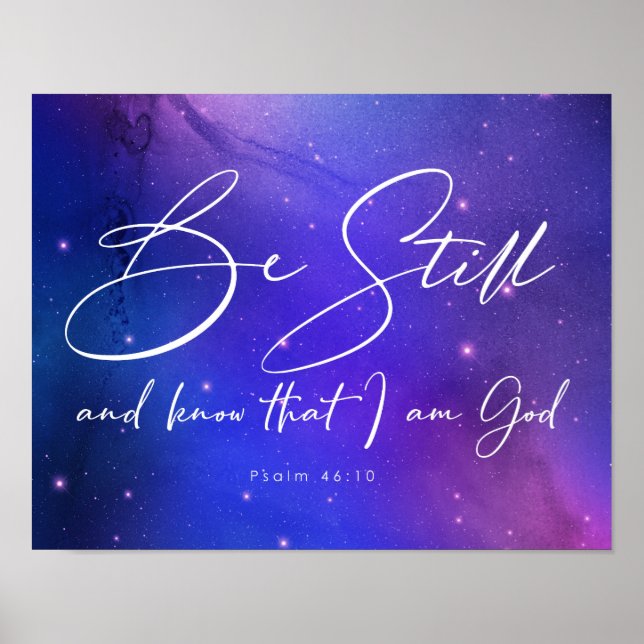Var stilla och känn Watercolor Bible Verse Christi Poster (Framsidan)