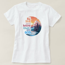 Var stilla och vet att jag är Gud Bible Verse T Shirt