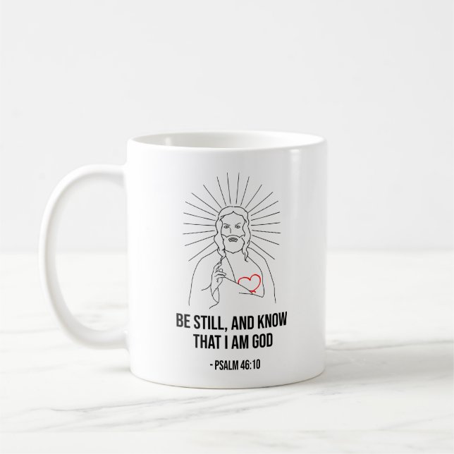 Var stilla och vet att jag är Gud kristen Kaffemugg (Vänster)