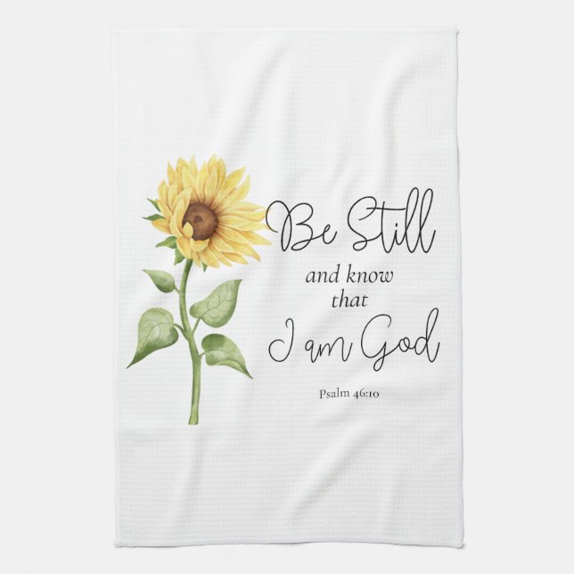 Var stilla och vet att jag är Gud Solros Kökshandduk (Vertikal)