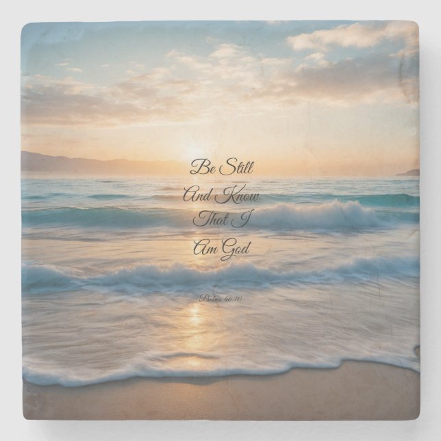 "Var stilla och vet att jag är Gud" soluppgång Stenunderlägg (Framsidan)