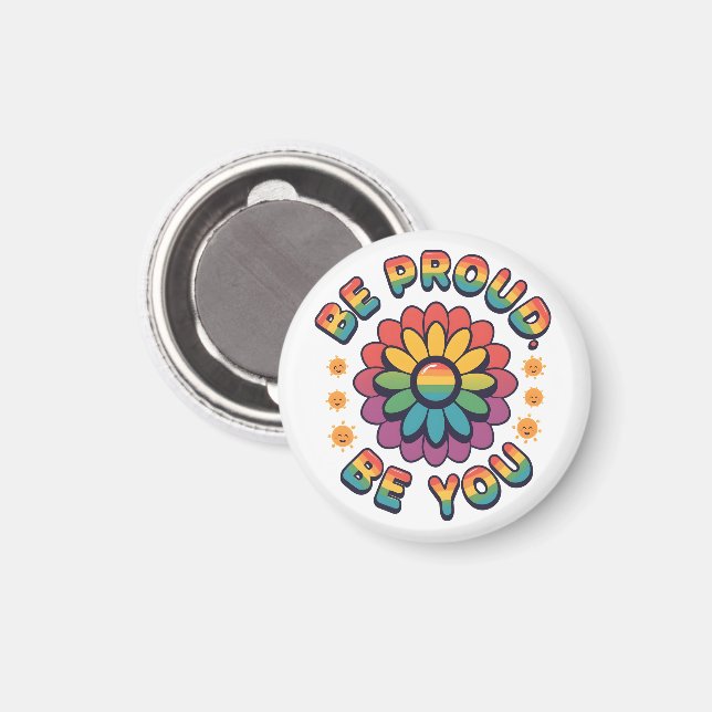 Var stolt Var dig själv – Retro regnbågsblomma Sto Magnet (Front/Back)