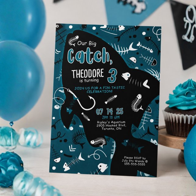 Vår stora fångst födelsedagsinbjudan inbjudningar (Big Catch Birthday Invitation For Kids)