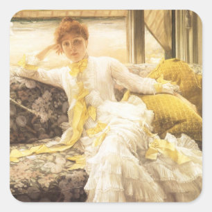 Vår (Stranden) av James Tissot, Vintage porträtt Fyrkantigt Klistermärke