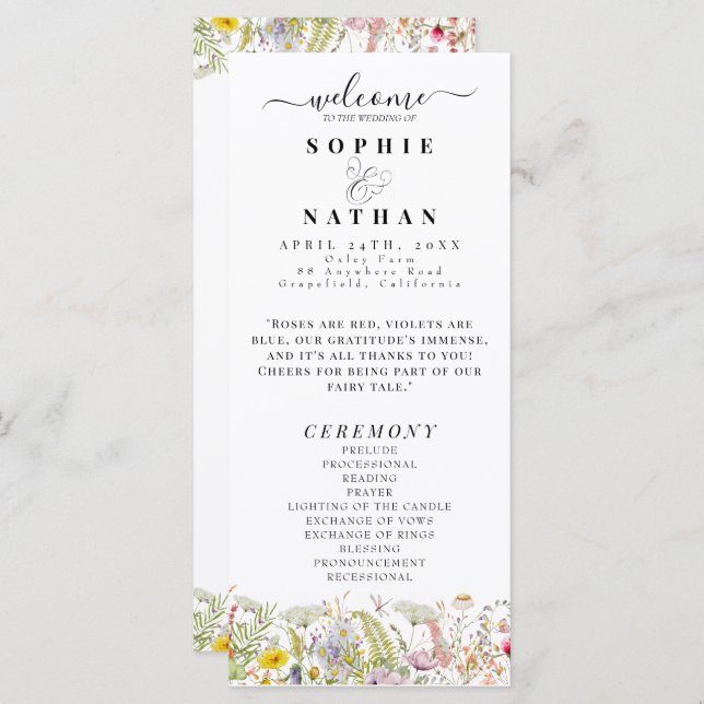 Vår Summer Wildblomma | BRÖLLOPSPROGRAM (Fram/baksida)