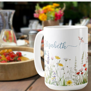 Vår Summer Wildblommeskript namn Mugg