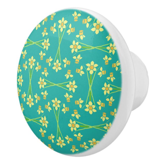 Vår Sunshine Daffodils Aqua Anpassningsbar Ceramic Knopp (Höger)