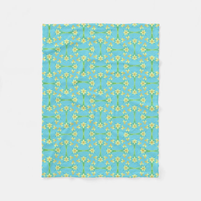 Vår Sunshine Daffodils Himlar Blue Fleece Blanket (Framsidan)