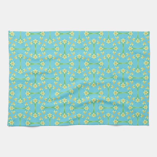 Vår Sunshine Daffodils Himlar Blue Kitchen Towel Kökshandduk (Horisontell)