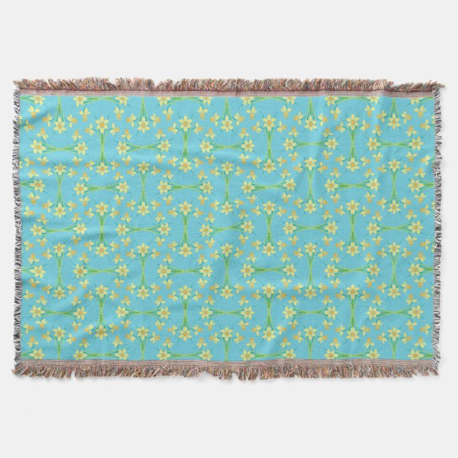Vår Sunshine Daffodils Himlar Blue Throw Blanket Mysfilt (Framsidan)