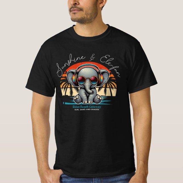 Vår Sunshine och Ele-roligt Retro Beach Getaway T Shirt (Framsida)
