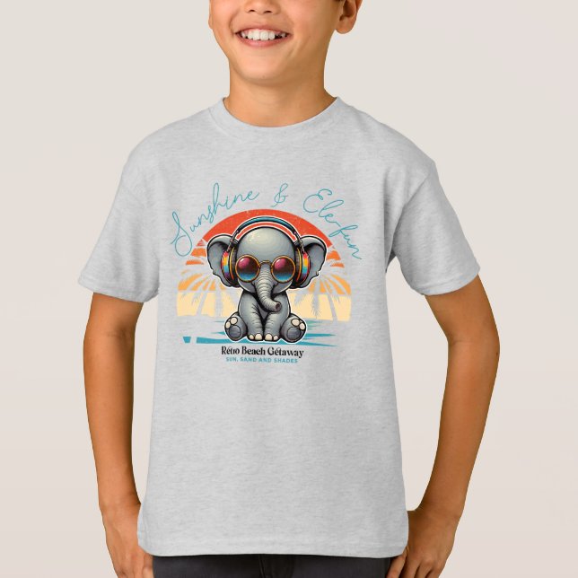 Vår Sunshine och Ele-roligt Retro Beach Getaway T Shirt (Framsida)