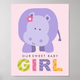 Vår svenska Lila Flicka Hippo Nursery Poster