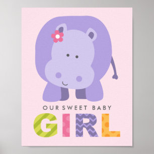 Vår svenska Lila Flicka Hippo Nursery Poster