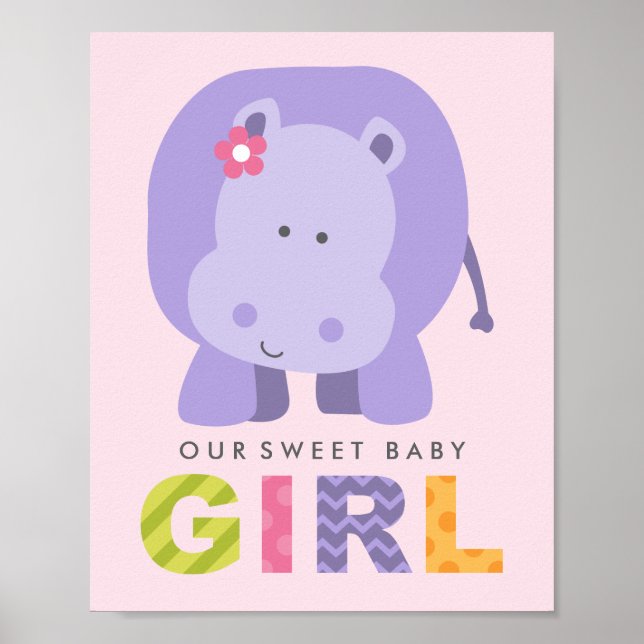 Vår svenska Lila Flicka Hippo Nursery Poster (Framsidan)