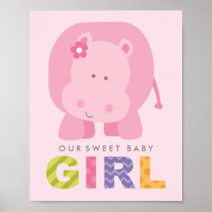 Vår svenska Rosa Flicka Hippo Nursery Poster